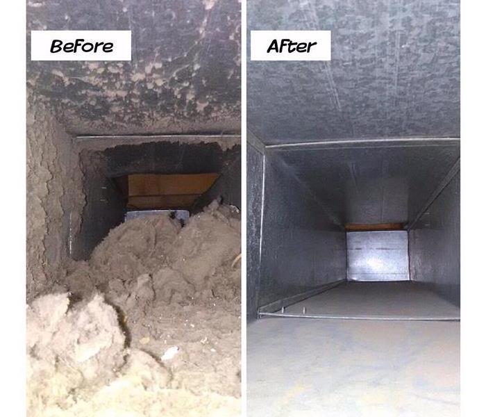 Before and after image of a dirty air filter and a clean air filter