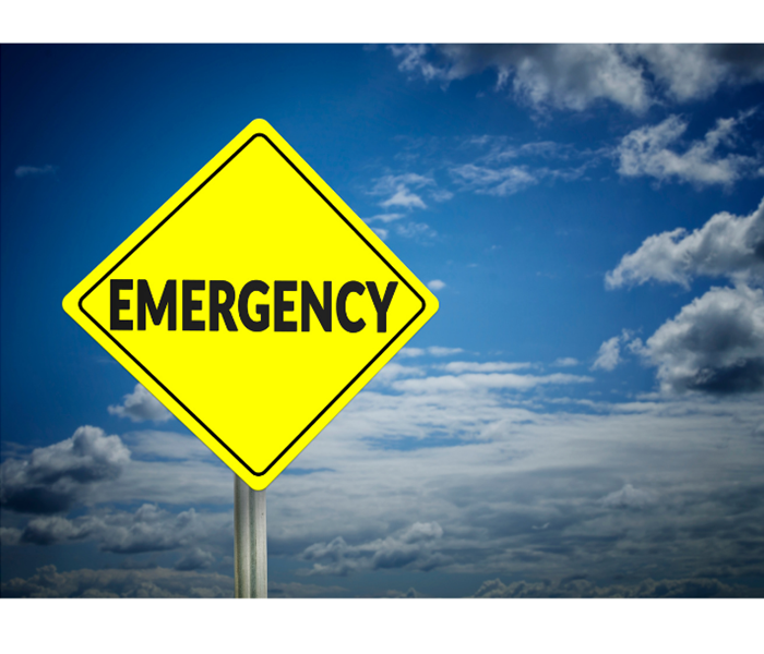 Emergency sign with sky emergency cleaning, fire water cleaning